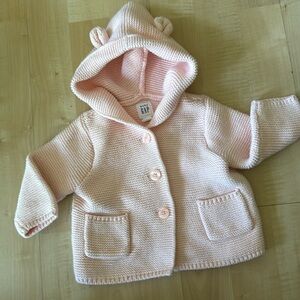Pink Baby GAP Brannan Bear Hood Ears Cardigan Sweater | 3 - 6 mos | Infant